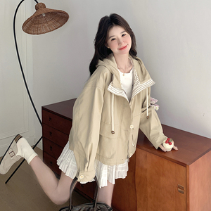 现货 连帽风衣条纹拼接外套2D073-6628-P155-K228图片