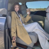 黄色慵懒风牛角扣双面呢羊毛大衣女入冬2025新款中长款绝美厚外套，女装毛呢外套，2D073