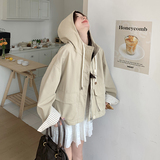 现货连帽风衣条纹拼接外套2D073-6628-P155-K228，女装风衣，2D073