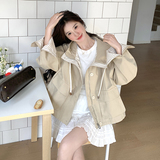 现货连帽风衣条纹拼接外套2D073-6628-P155-K228，女装风衣，2D073