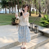 甜美罩衫叠穿碎花吊带连衣裙女夏2025新款温柔风减龄爆款长裙，女装连衣裙，2D073