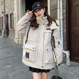 米灰色新国标90绒工装羽绒服女冬季2025新款时尚设计感派克服外套，女装羽绒服，2D073