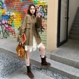 复古咖色工装夹克上衣女春秋2025新款超火好看高级小众宽松短外套，女装风衣，2D073