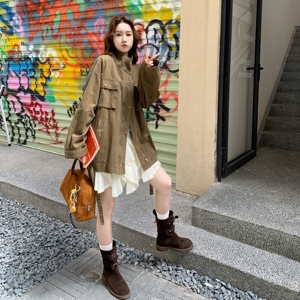 复古咖色工装夹克上衣女春秋2025新款超火好看高级小众宽松短外套图片