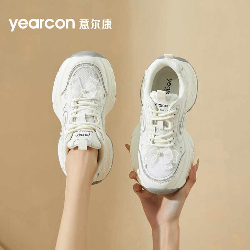 意尔康老爹鞋子女鞋爆款2025新款春秋夏季网面增高运动休闲小白鞋