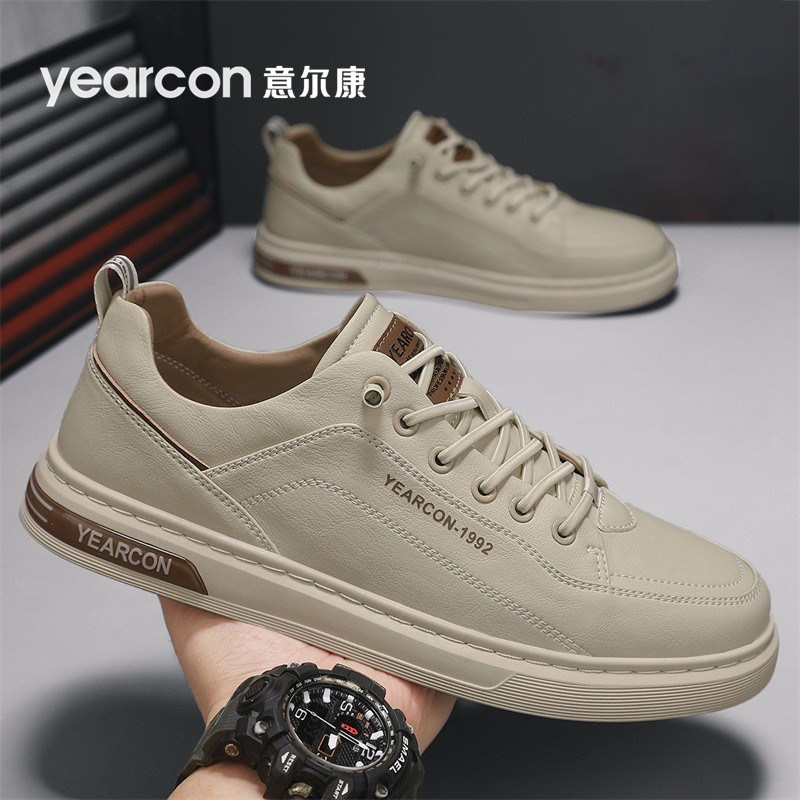 意尔康板鞋男鞋2026新款春秋冬季加绒爆款一脚蹬高端男士休闲皮鞋