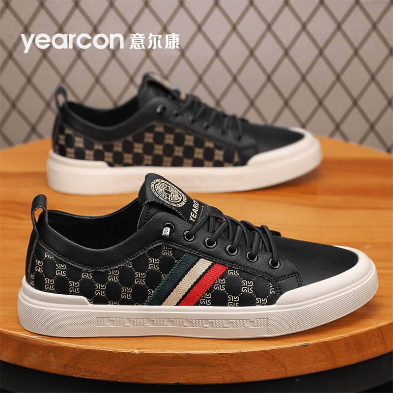 意尔康板鞋男鞋2026新款夏季透气薄款爆款男士高端黑色休闲皮鞋子