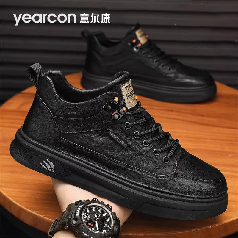 意尔康板鞋男鞋2026新款春秋冬季加绒棉百搭增高男士英伦风马丁靴