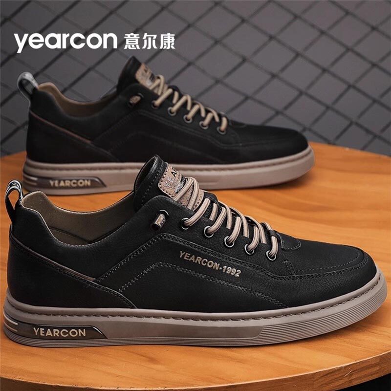 意尔康板鞋男鞋2026新款春秋冬季潮爆款高端男士黑色商务休闲皮鞋