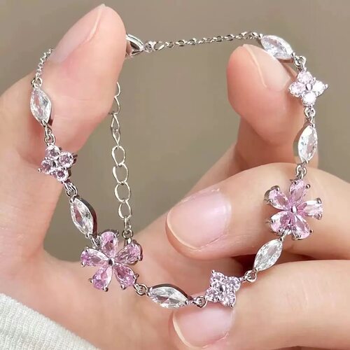 粉色轻奢淑女同款饰樱花手链花朵女生小清新气质花朵水钻