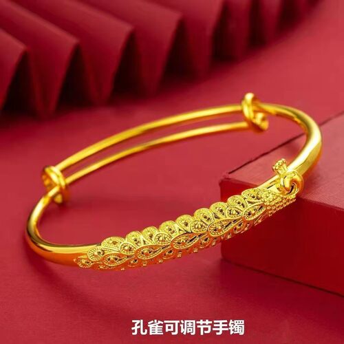 小众仿金色孔雀手镯女款开口可调节仿品合金色孔雀手镯送女友礼物