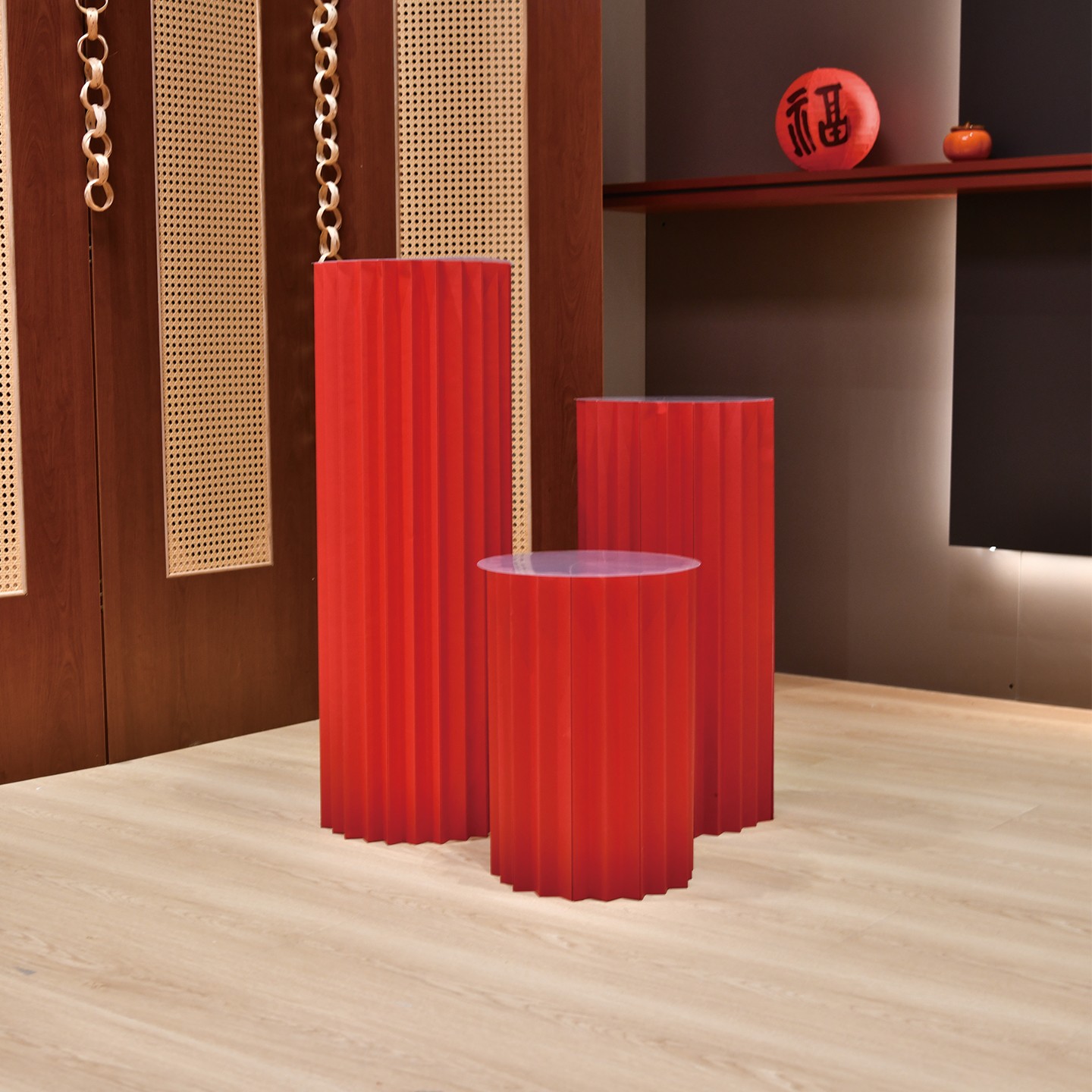 甜品台红色罗马柱新年布置装饰摆件道具折叠变形