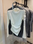 东大门2025秋冬新款 T恤女潮 上衣侧开叉长袖 韩版 舒适半高领打底衫