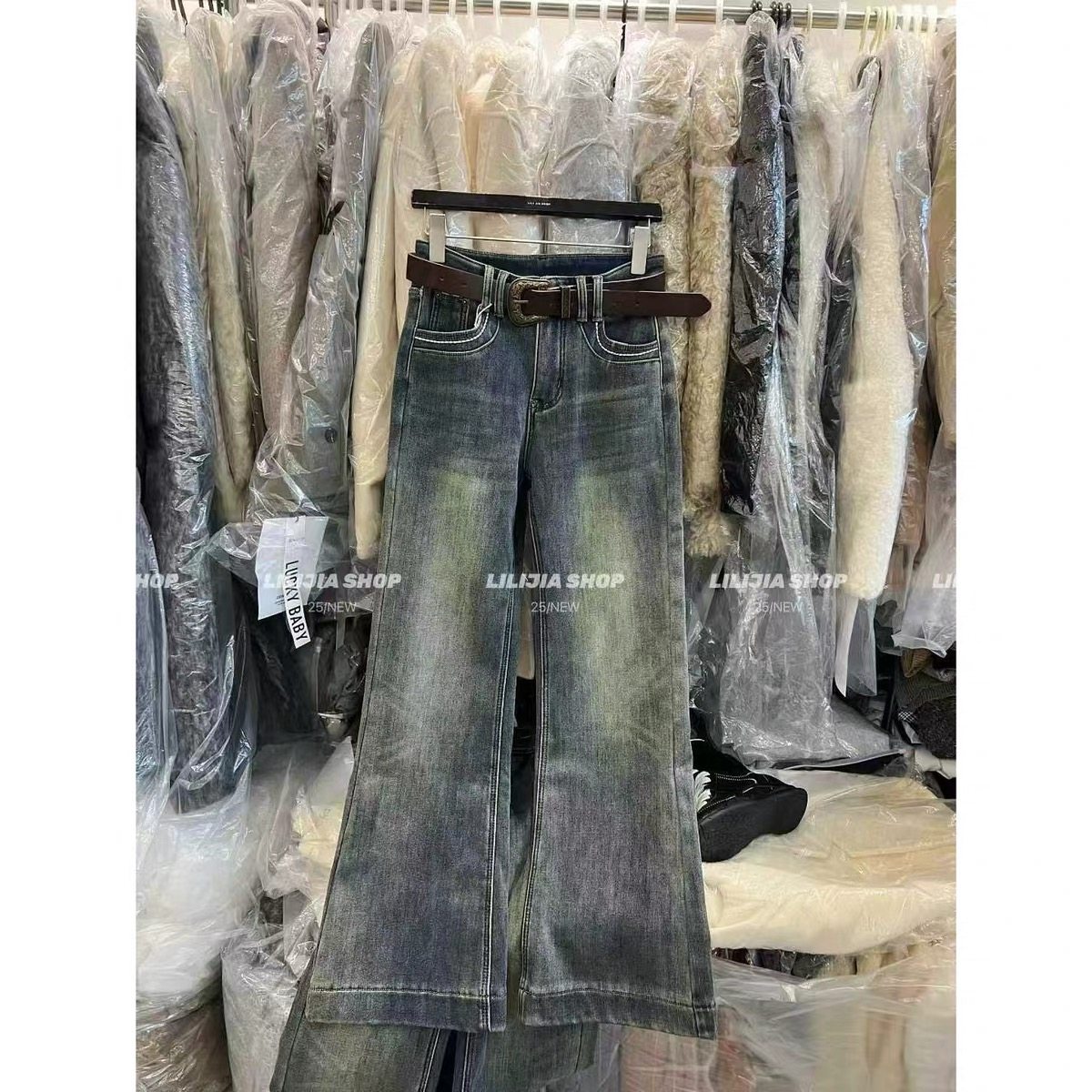 2025秋冬新款美式复古低腰百搭显瘦磨毛牛仔裤女配腰带,女装/女士精品,毛衣,淘宝优惠券,粉丝福利购,淘宝优惠卷