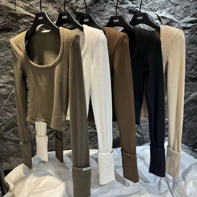 2023秋冬韩版新款U领加绒加厚修