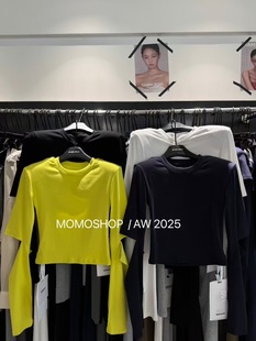 甜辣上衣女 2025早秋新款 圆领正肩破洞露脐长袖 T恤修身 打底衫