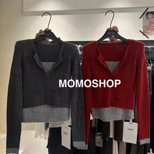 设计感拼色V领假两件针织衫 韩版 内搭上衣 新款 韩国东大门2025冬季