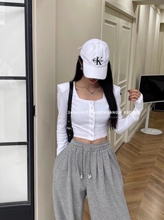 t恤女纯色百搭打底衫 2024春季 显瘦方领长袖 修身 上衣T恤潮 新款