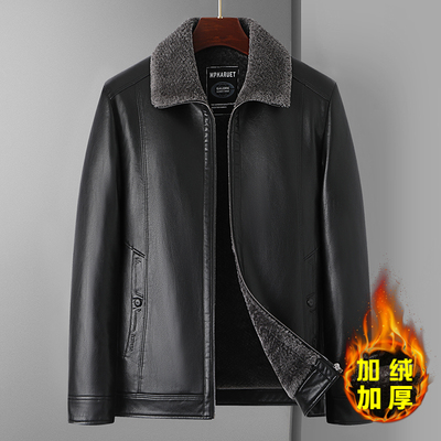 冬季外套加绒加厚皮毛一体皮衣男