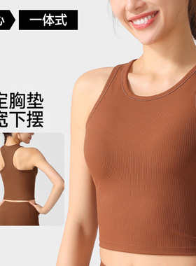 VII alo螺纹运动内衣高弹美背款工字健身文胸女一体杯无褶皱圆领