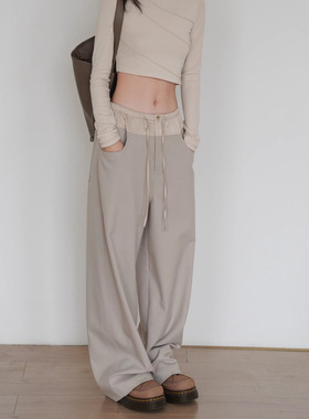 VII alo垂感拼色新款瑜伽裤女宽松显瘦阔腿裤拼色直筒拖地休闲裤