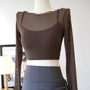 健身外套一体式 VII 修身 网纱上衣露背显瘦薄款 胸垫 alo运动长袖