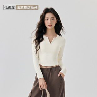 t恤女带胸垫时尚 显瘦瑜伽长袖 V领纯色百搭运动健身服 alo修身 VII