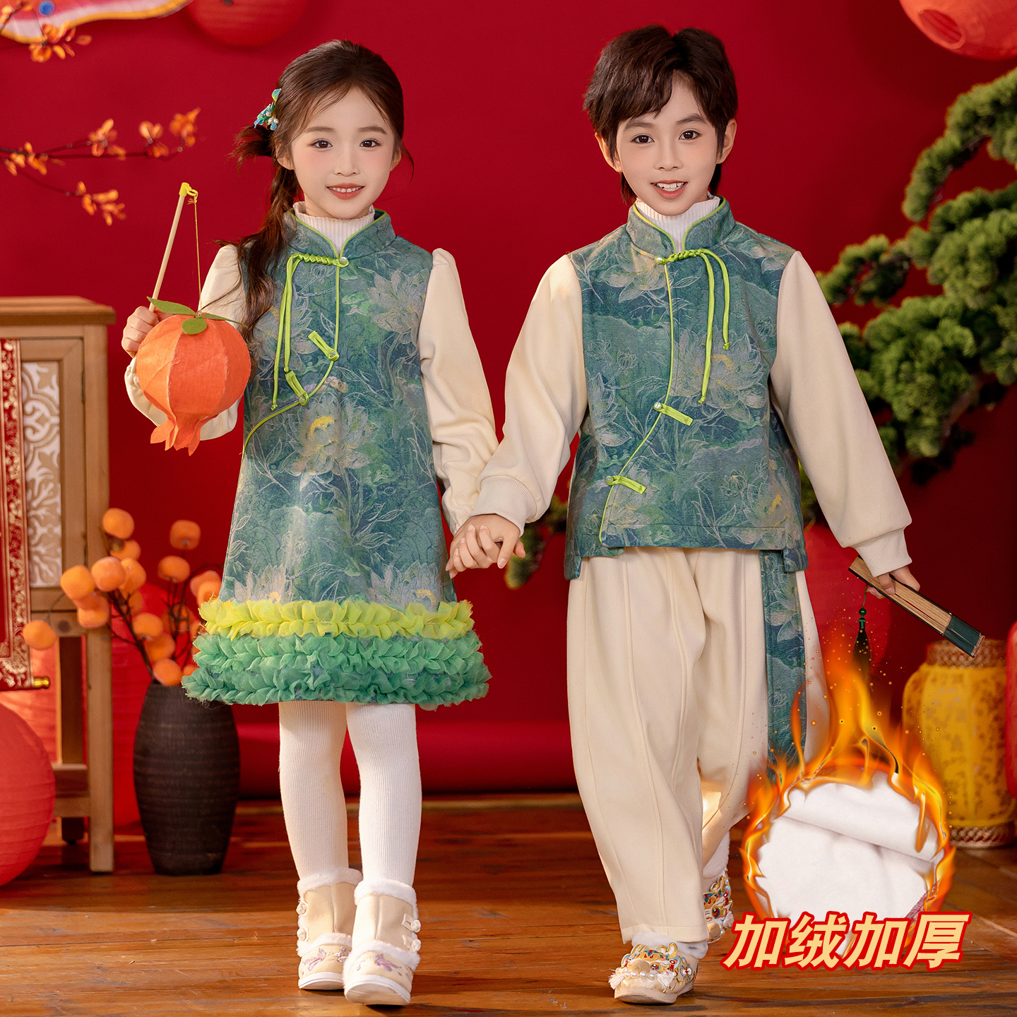 儿童汉服新中式国风男童加绒唐装