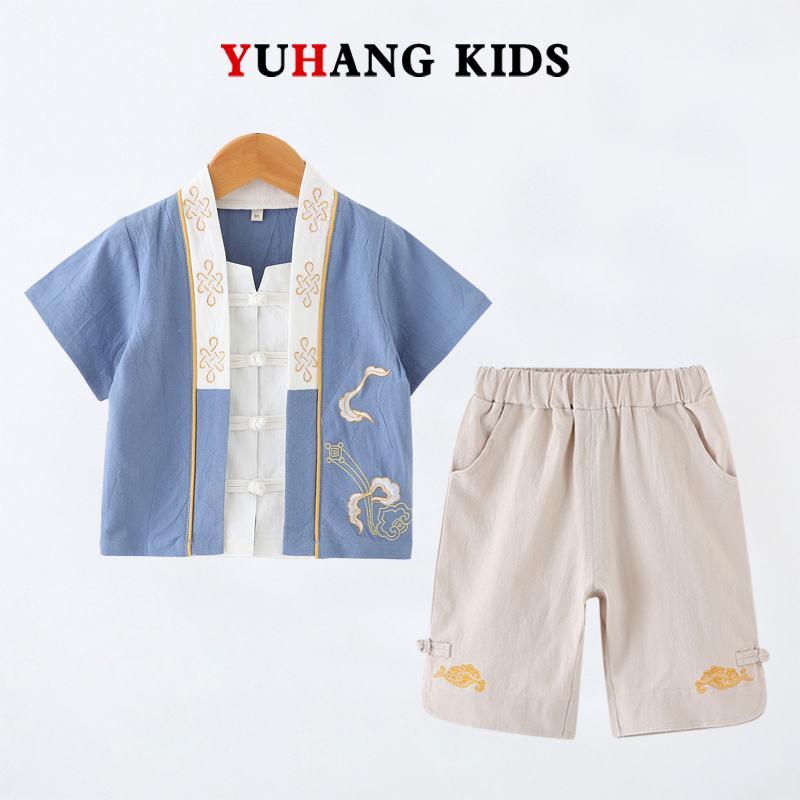 儿童唐装夏装短袖汉服周岁服古装