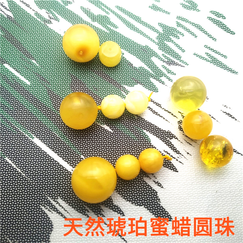 天然琥珀蜜蜡圆珠桶珠散珠配饰镶