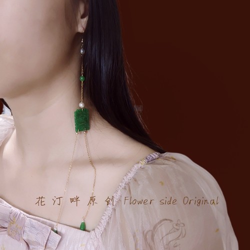双喜耳环翡翠珍珠国潮