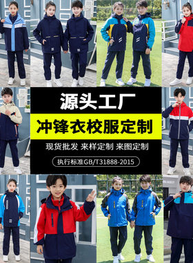 高中小学生校服秋冬季冲锋衣可脱卸三合一班服幼儿园园服加厚外套