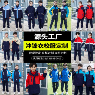 高中小学生校服秋冬季冲锋衣可脱卸三合一班服幼儿园园服加厚外套
