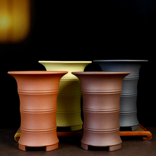 高端精品紫砂花盆兰花专用竹节盆景盆春兰建兰陶瓷透气室内盆栽盆