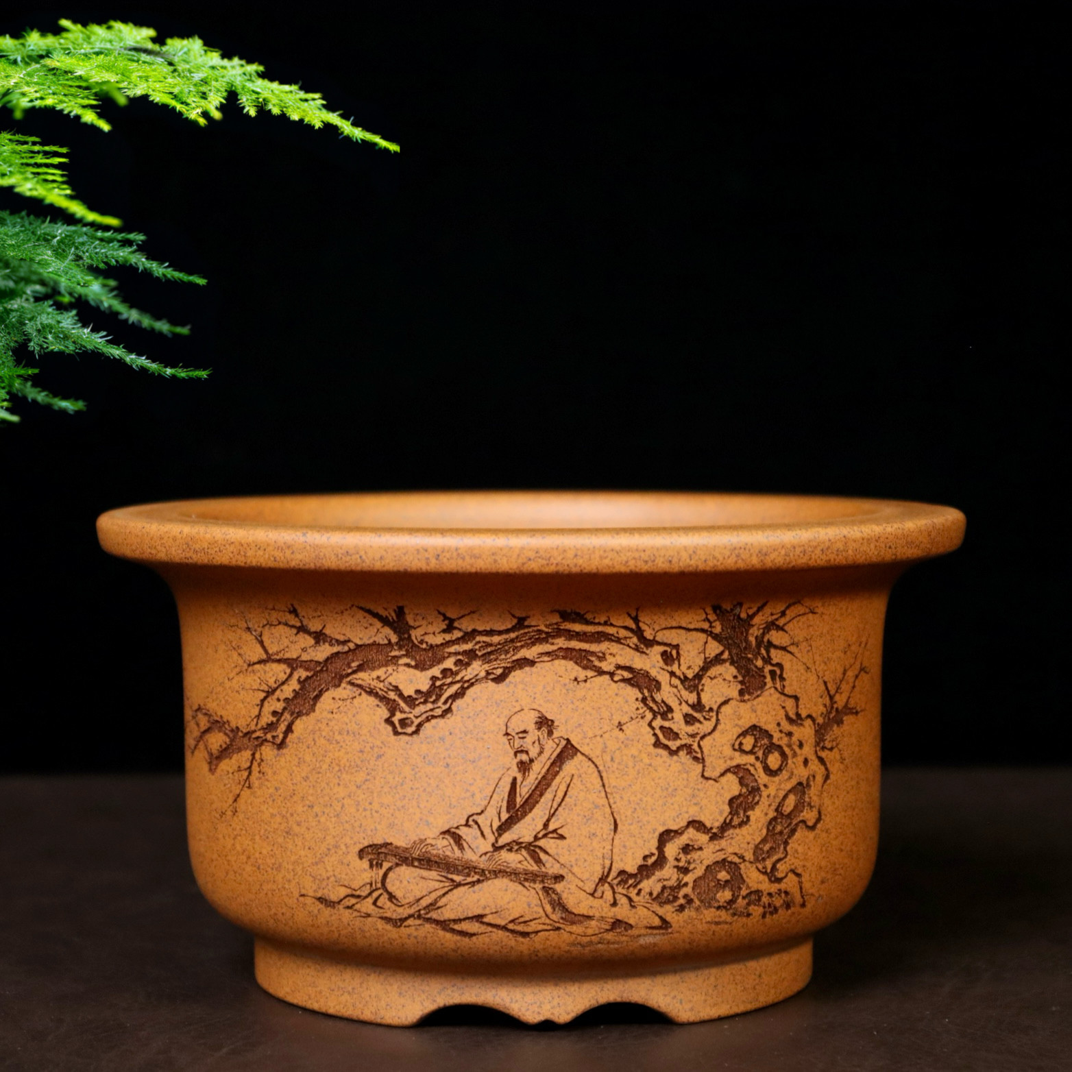 精品柴烧紫砂花盆金弹子黄杨小兰花多肉云竹专用盆景盆圆形桌面盆