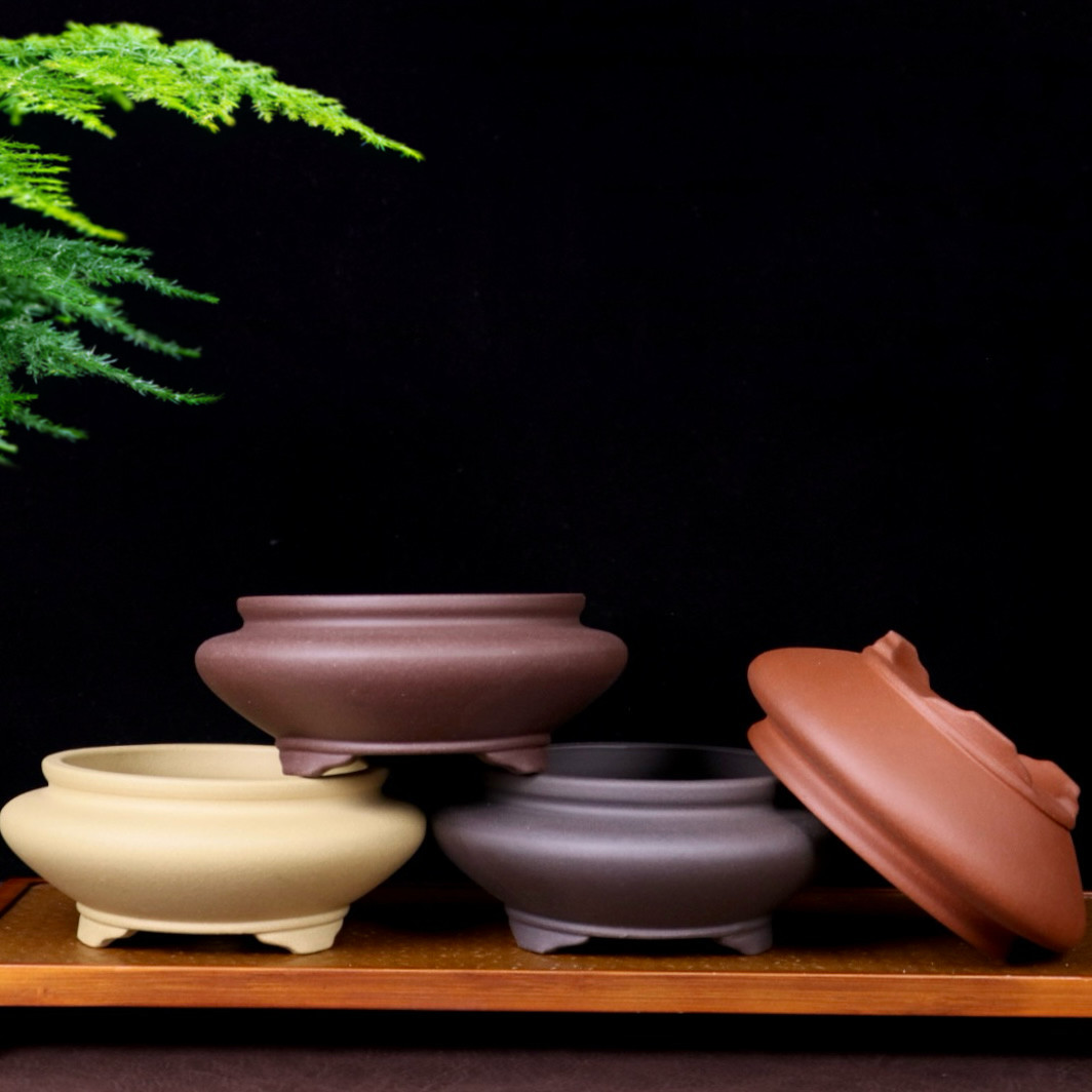 特价清仓紫砂花盆小多肉菖蒲黄杨金弹子浅圆形盆景盆陶瓷绿植盆栽