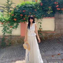 度假风旅游穿搭套装夏季绝美半身裙长款白色海边裙子两件套氛围感
