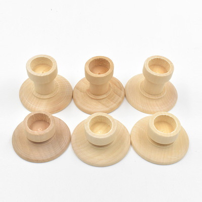 原木色小型实木烛台蜡烛底托摆件