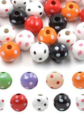 手工DIY饰品配件 彩色波点印花圆木珠甜蜜风木珠家居装饰串珠散珠