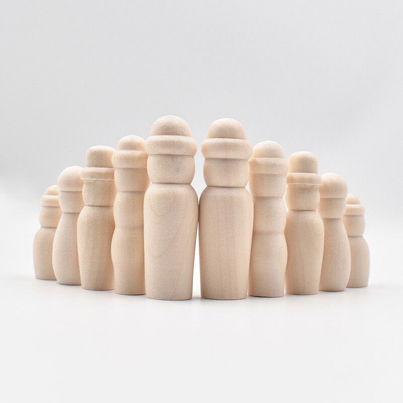 儿童DIY彩绘益智玩具 原木色小木人 本色木娃娃 家庭组合套装娃娃