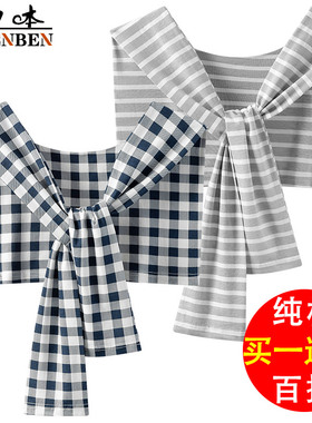 女士条纹格子披肩假领子
