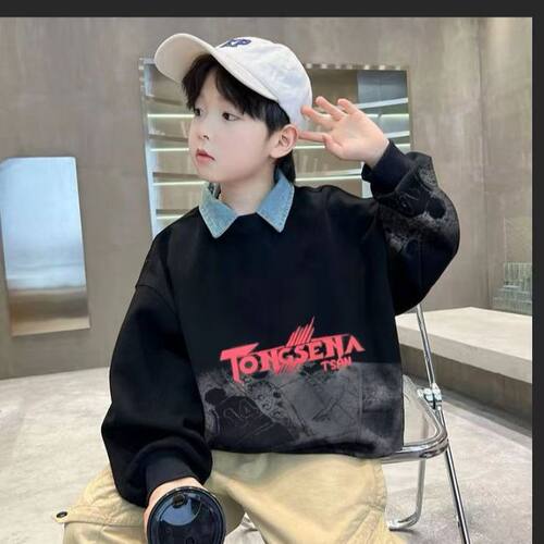 2026男童外穿牛仔领印花