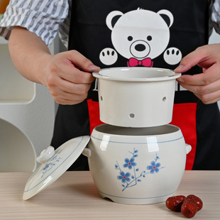 新闽南溢汤溢鸭汤滴露隔水炖罐专用锅内胆带孔免过滤陶瓷大号汤盅