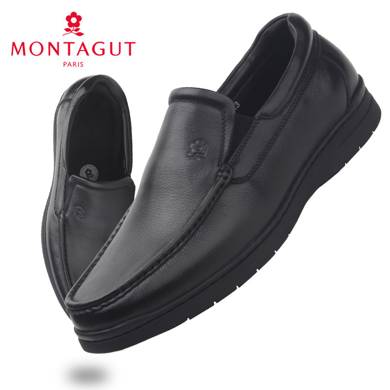 梦特娇男鞋秋季新款商务休闲皮鞋真皮软底气垫缓震厚底牛皮鞋子男