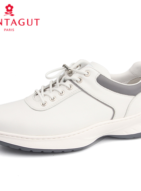 梦特娇男鞋春夏新款休闲运动皮鞋厚底减震轻质时尚拼色白色皮鞋男