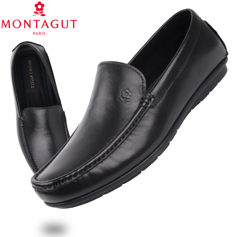 梦特娇商务休闲软皮软底豆豆鞋