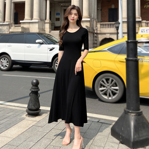 莫代尔连衣裙女士修身内搭大摆裙2026春夏季小黑裙女装显瘦长裙子