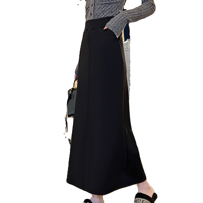 风私语黑色长裙a字包臀半身裙子