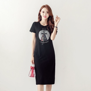 连衣裙女长裙夏装 潮 新款 t恤裙子时尚 中长款 春季 夏装 塔罗牌棉短袖