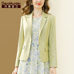 女装 长袖 2024春季 气质修身 短外套 新款 丹慕妮尔绿色通勤休闲小西装